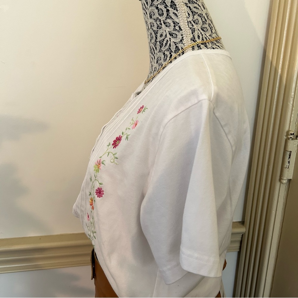 Vintage Embroidered Floral White Short Sleeve Top SZ L - Picture 9 of 9